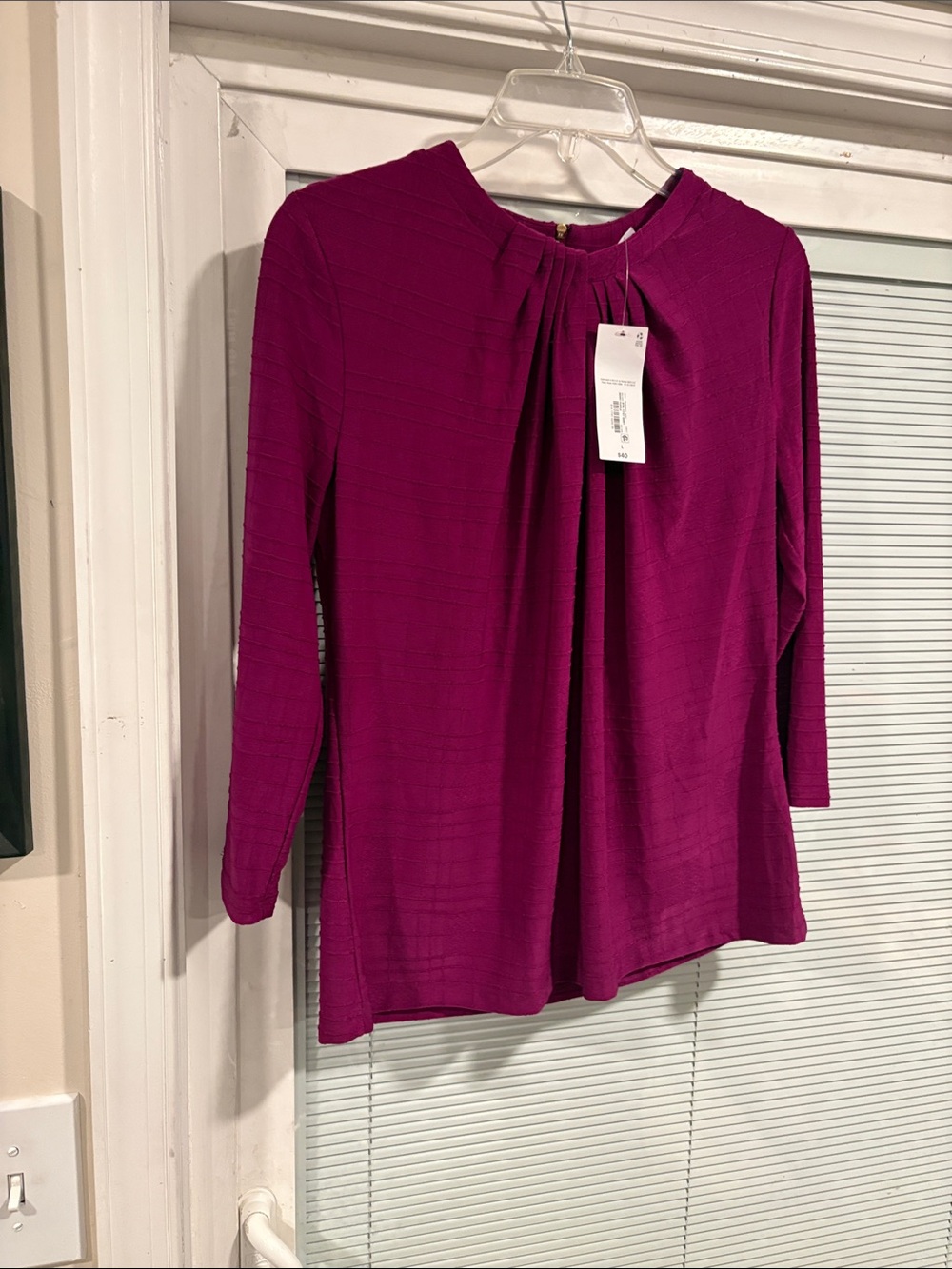Liz Claiborne Fuchsia Pleated-qtr Sleeve Top